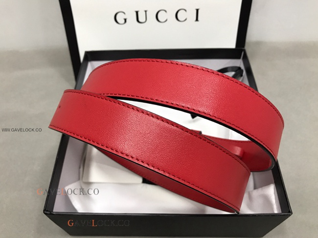 Gucci '80 Smooth Red Leather Belt Silver Trim Logo Buckle